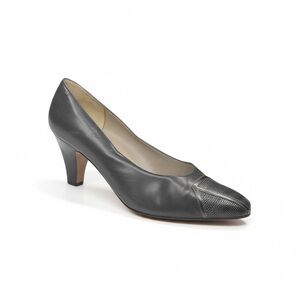Vintage: Ferragamo x SFA ❀ Inset Croc Embossed Kitten Heel Pumps ❀ Slate Leather